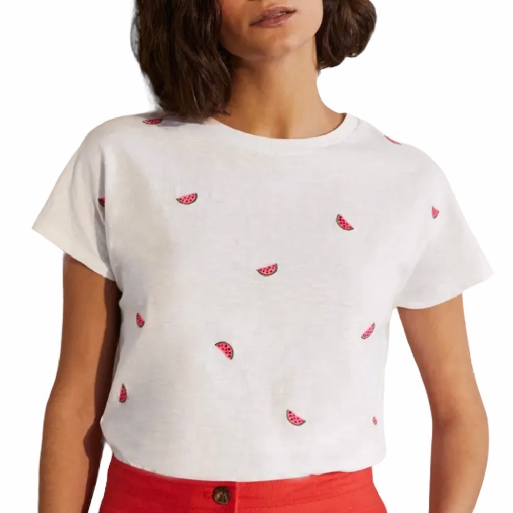 Boden Lena Embroidered Watermelon Sugar Sweet summer picnic Memorial Day tee